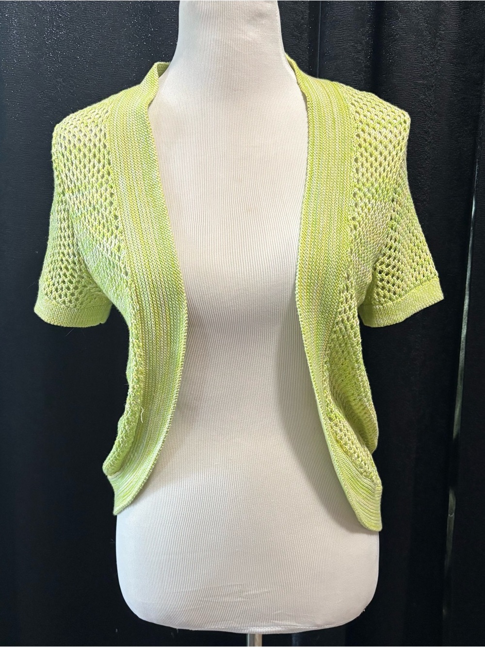 Christopher & Banks Lime Space Dye Open Front Open Knit Shrug Cardigan S